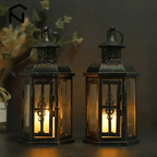 Vintage Scandinavian Black Iron Candle Lantern