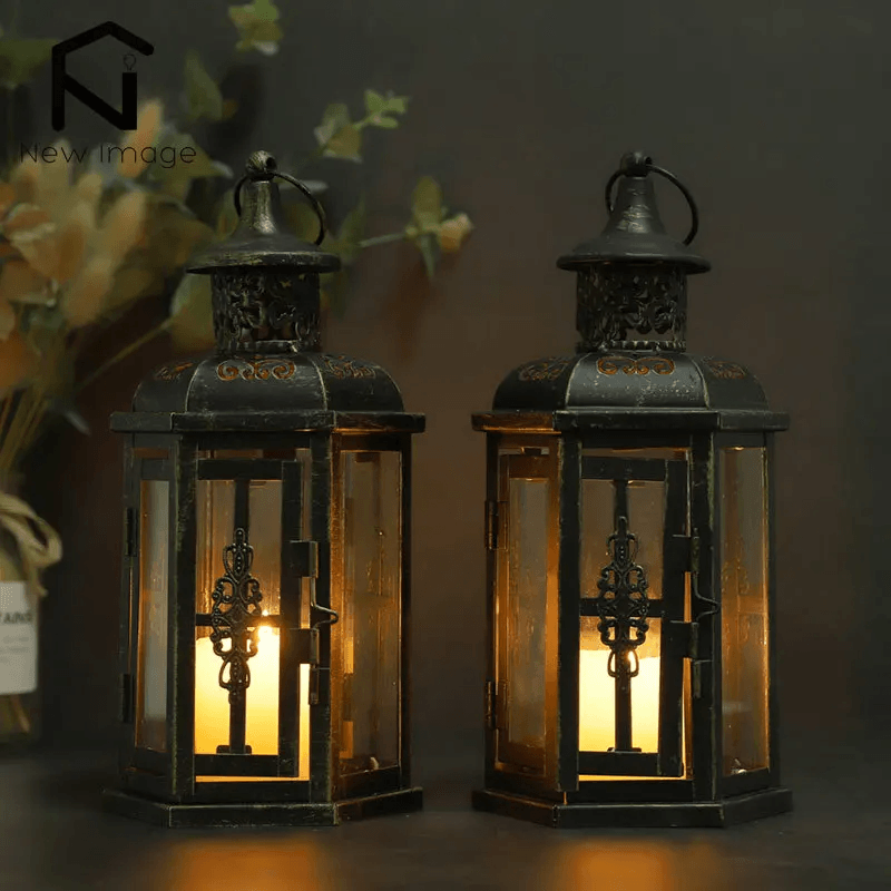 Vintage Scandinavian Black Iron Candle Lantern