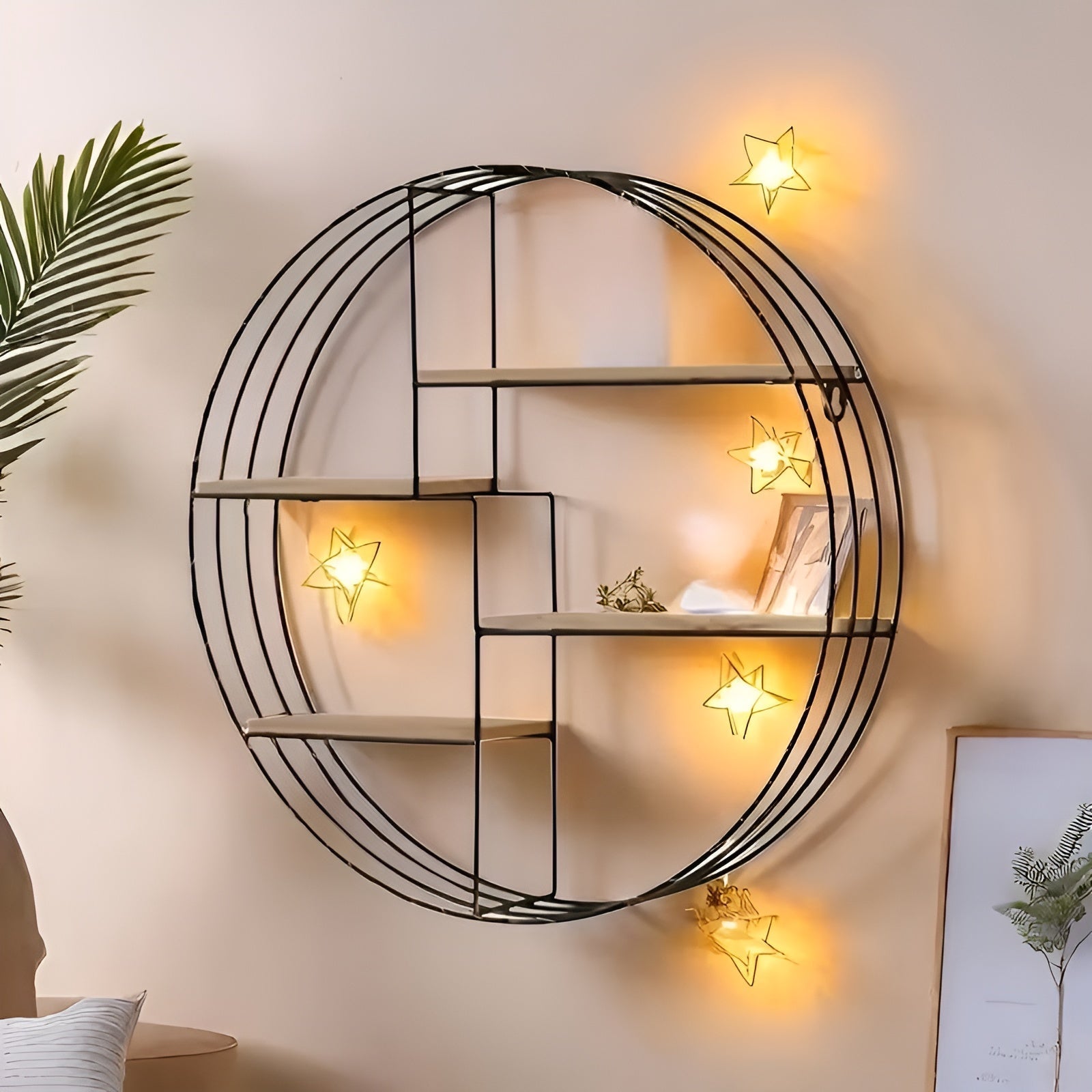 Round Wall Shelf with 4 Levels – Retro Design made of Wood & Metal