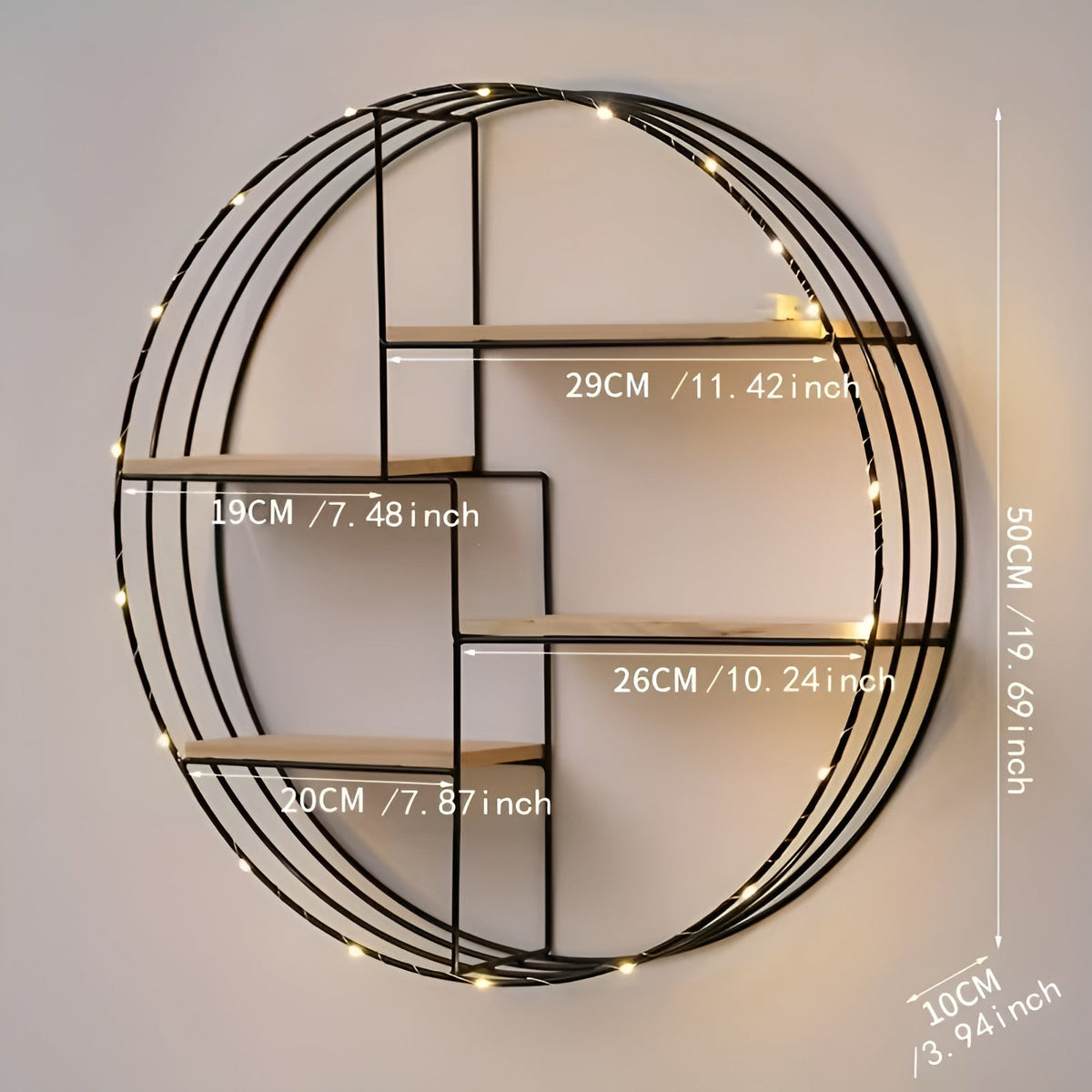 Round Wall Shelf with 4 Levels – Retro Design made of Wood & Metal
