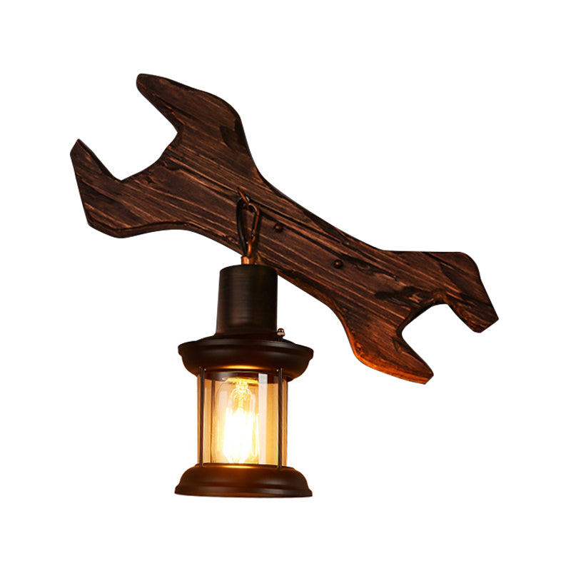 Oval/Fish-shaped Wooden Wall Sconce Light Rustic 1 Head Kitchen Wall-mounted Lamp with Candle/Lantern in Brown
