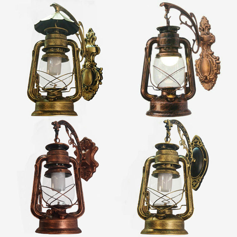1-Light Kerosene Wall Mount Lighting Nautical Black/Copper/Bronze Clear Glass Wall Lights for Dining Room