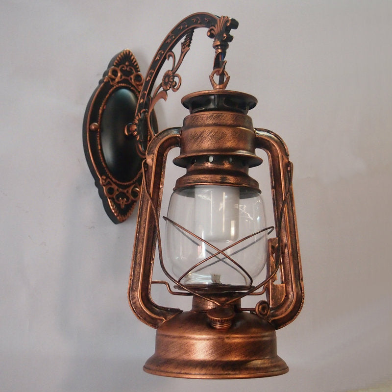 1-Light Kerosene Wall Mount Lighting Nautical Black/Copper/Bronze Clear Glass Wall Lights for Dining Room