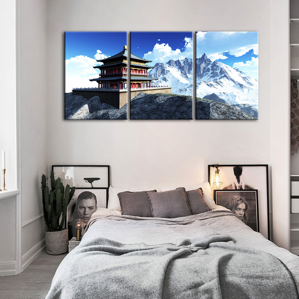 Temple In The Mountains 3 Piece - Canvas Wall Art Painting