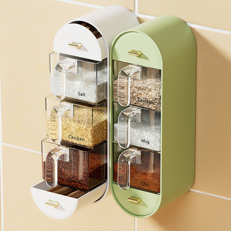 Space-saving spice jar for wall mounting