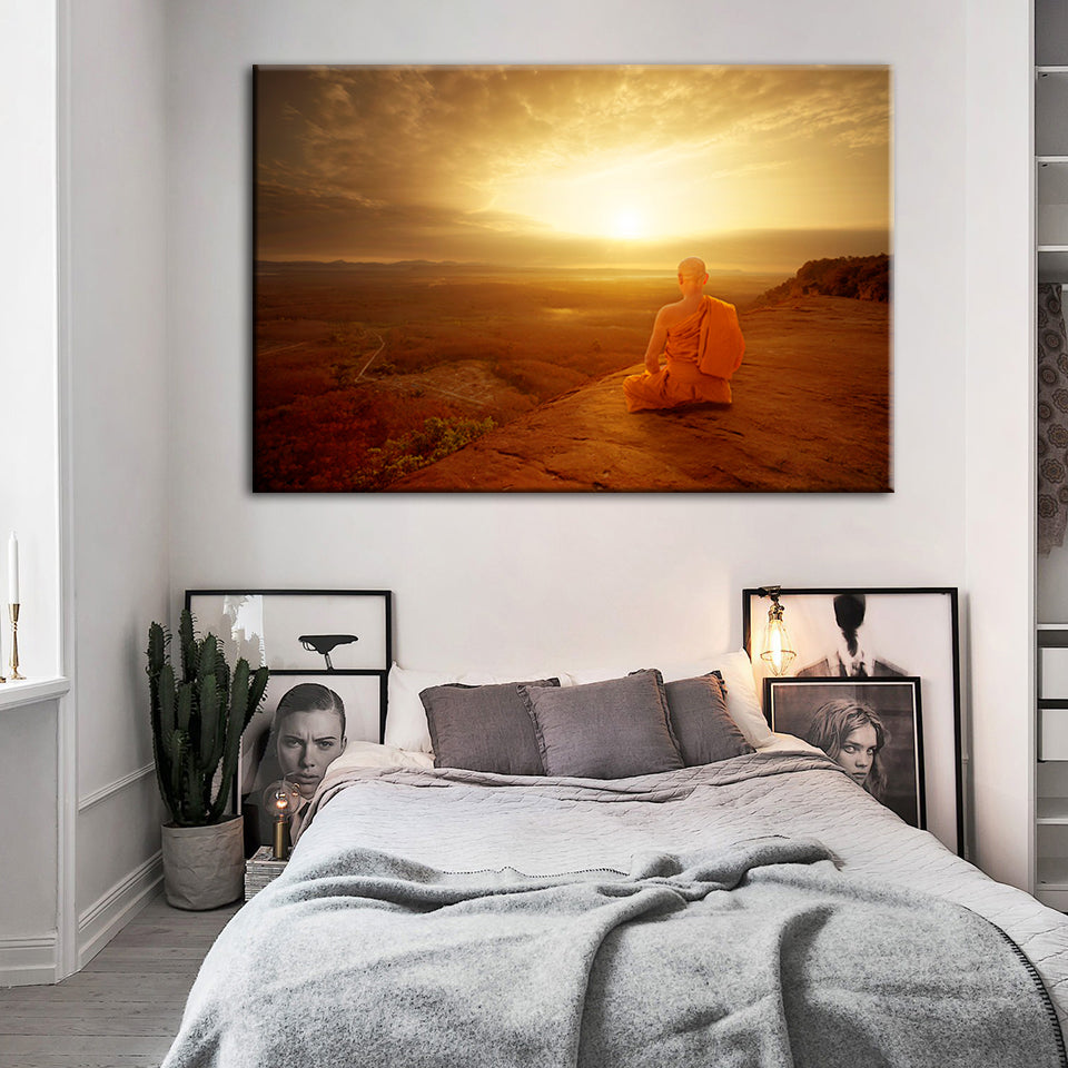 Tranquil Cliffside Sunset  - Canvas Wall Art Painting