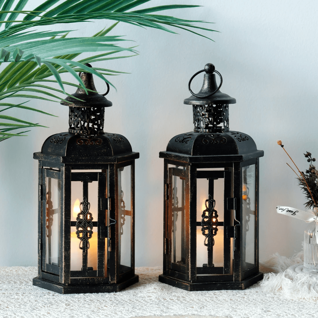 Vintage Scandinavian Black Iron Candle Lantern