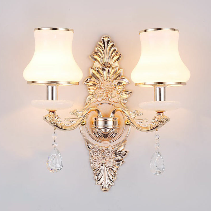 Victorian Candle Wall Sconces Lighting Metal Wall Mount Light with Shade and Crystal Decor
