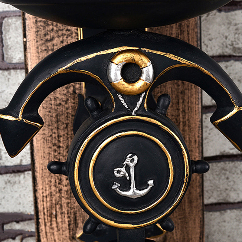 Candlestick Wall Lamp Country Style Opal Glass 1/2-Light Black and Gold Wall Fixture with Resin Anchor Design
