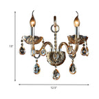 Amber Glass Candle Holder Light Modernism 1/2 Heads Bedroom Wall Light Lamp with Crystal Drop Accent