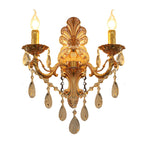 Candle Holder Wall Lamp Postmodern Metal 1/2 Heads Living Room Sconce Lamp in Brass with Crystal Drop Accent