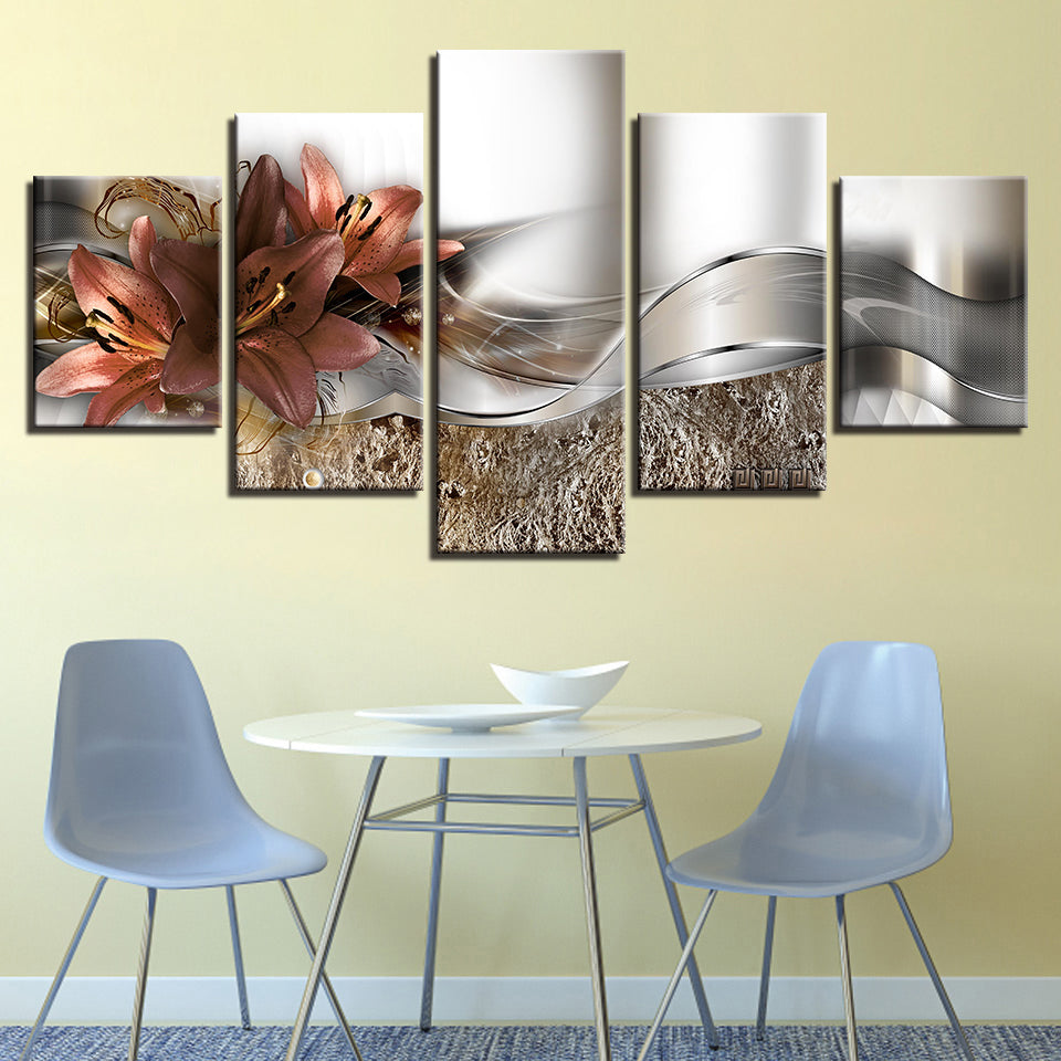 Timeless Peach Lilies 5 Piece - Canvas Wall Art Painting