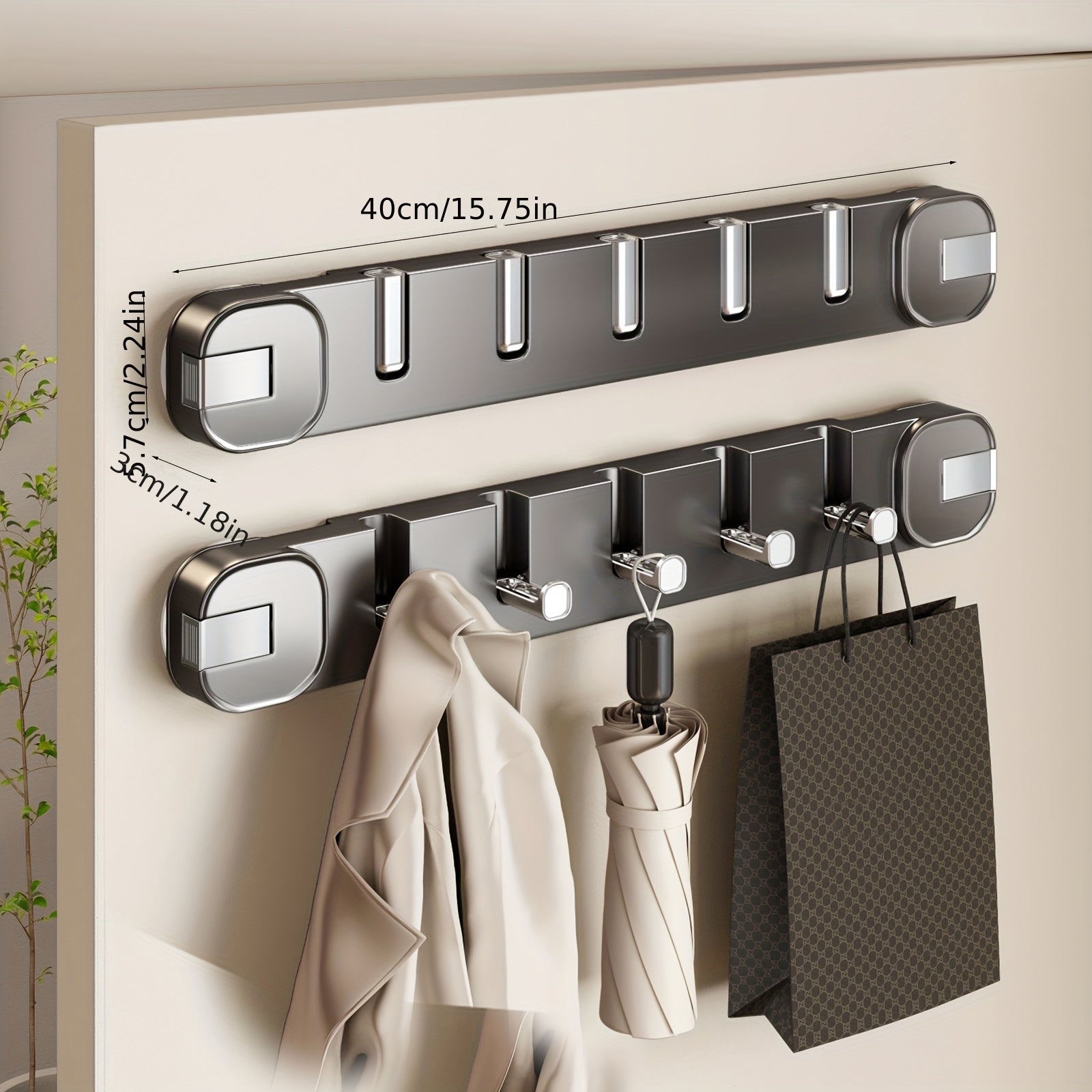 Wall Hook Panel Without Drilling – OrganizePlus Hidden 5-Hook Rack