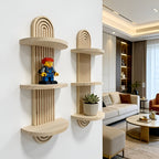 Boho Wall Shelf Made of Solid Wood – Multi-Tier and Space-Saving | For Living Room, Bedroom, and Hallway