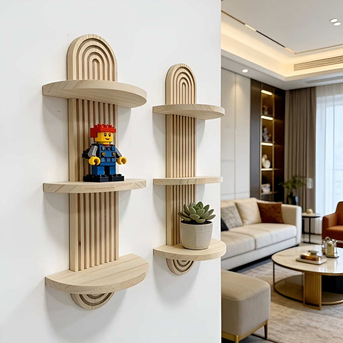 Boho Wall Shelf Made of Solid Wood – Multi-Tier and Space-Saving | For Living Room, Bedroom, and Hallway