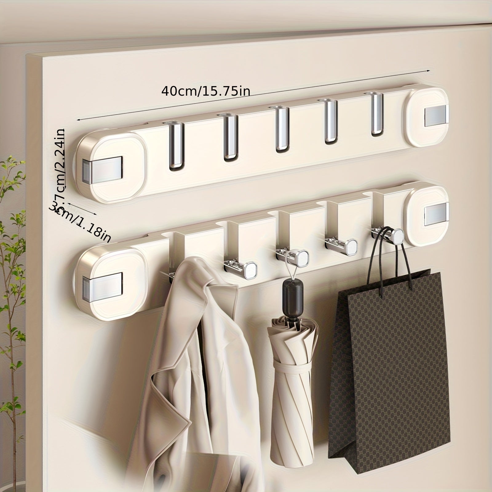 Wall Hook Panel Without Drilling – OrganizePlus Hidden 5-Hook Rack