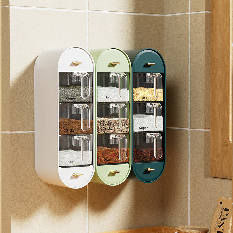 Space-saving spice jar for wall mounting