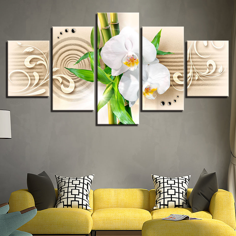 Tranquil White Orchids 5 Piece - Canvas Wall Art Painting