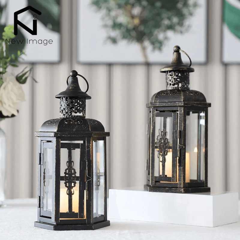 Vintage Scandinavian Black Iron Candle Lantern