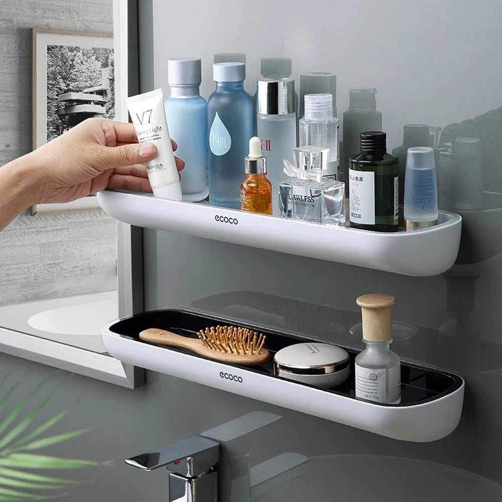 Wall-mounted shower shelf without drilling – With towel holder & drainage holes