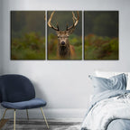 Curios Deer Amongst Ferns-Canvas Wall Art Painting 3 Pieces