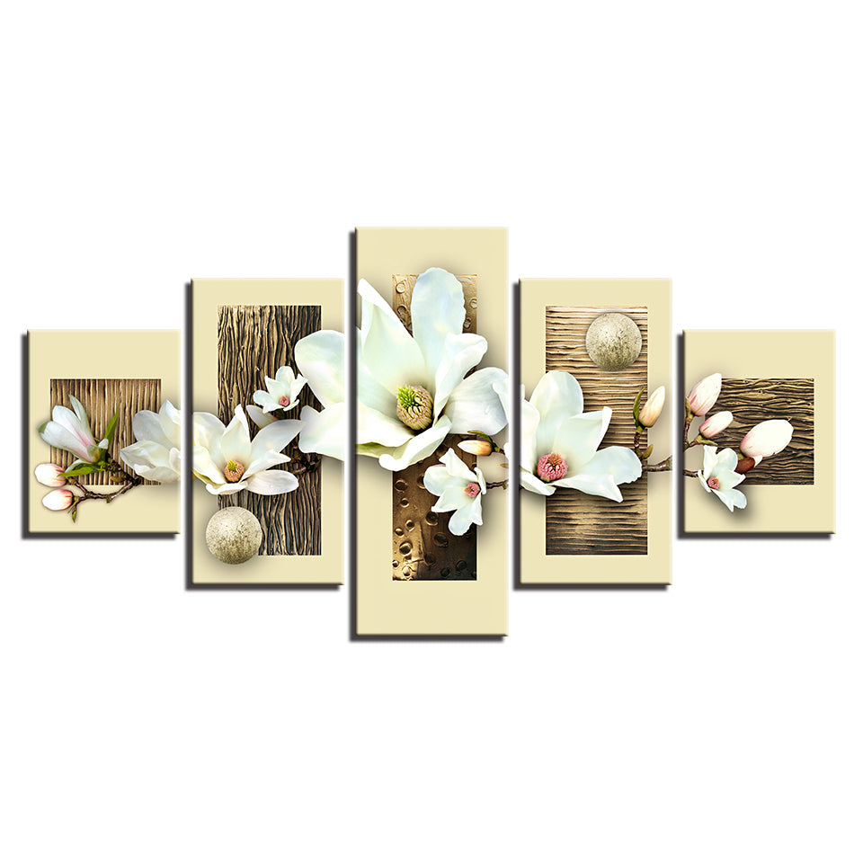 Textured Multicolored Magnolias 5 Piece - Canvas Wall Art Painting