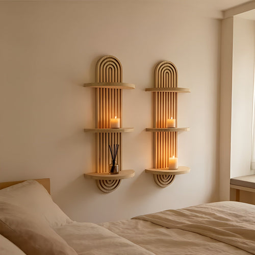 Boho Wall Shelf Made of Solid Wood – Multi-Tier and Space-Saving | For Living Room, Bedroom, and Hallway