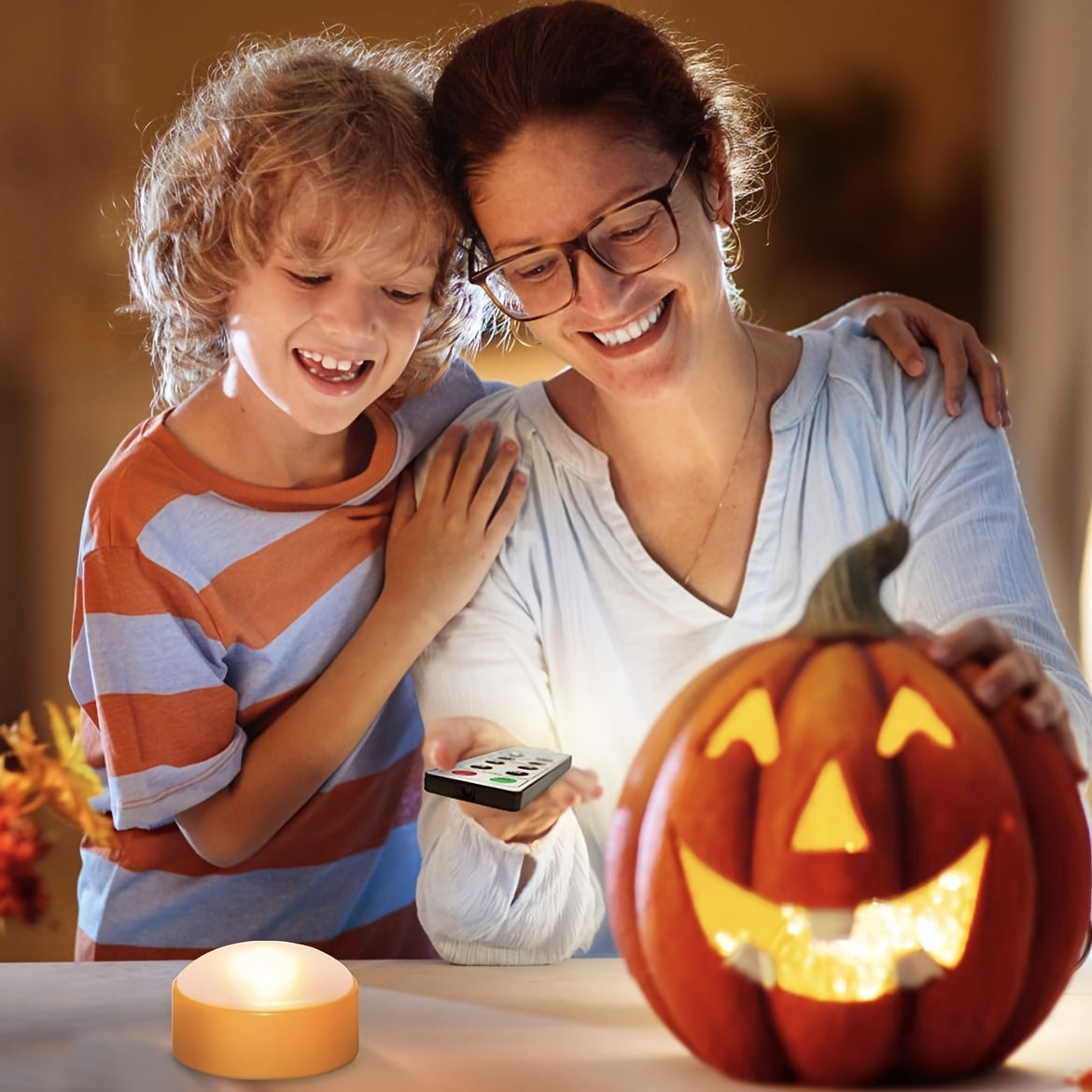 Flameless Battery Jack-O-Lantern Lights | LED Tea Candles