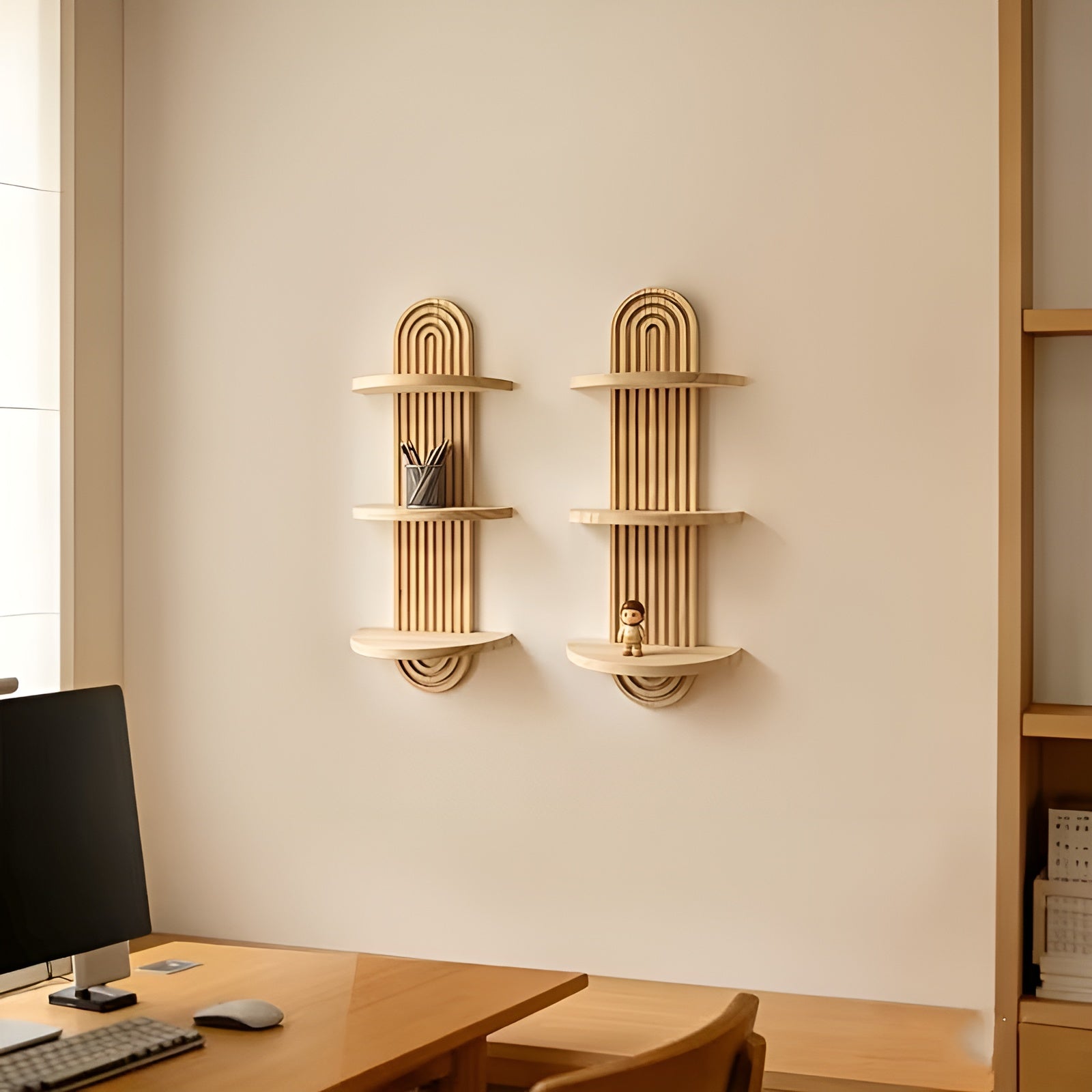 Boho Wall Shelf Made of Solid Wood – Multi-Tier and Space-Saving | For Living Room, Bedroom, and Hallway