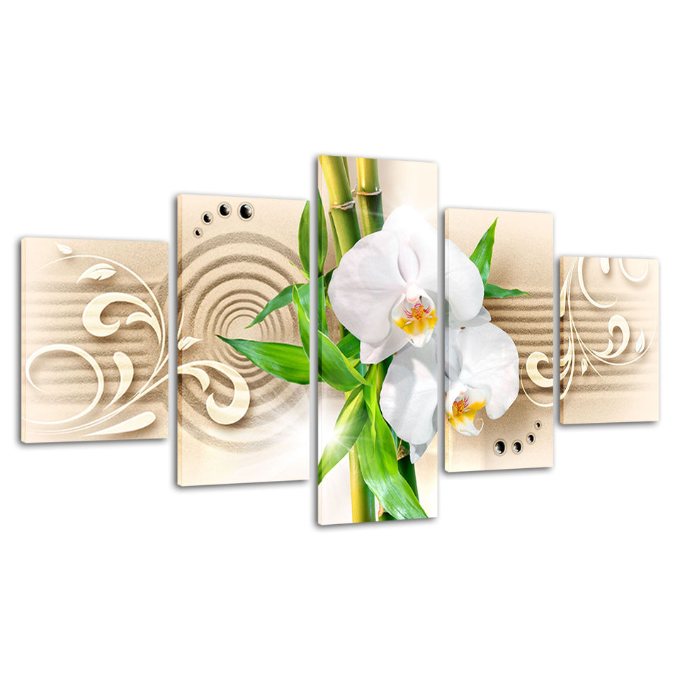 Tranquil White Orchids 5 Piece - Canvas Wall Art Painting