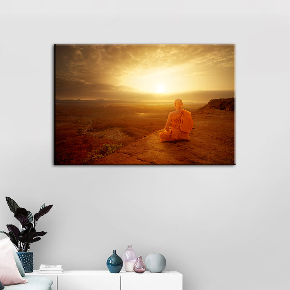 Tranquil Cliffside Sunset  - Canvas Wall Art Painting