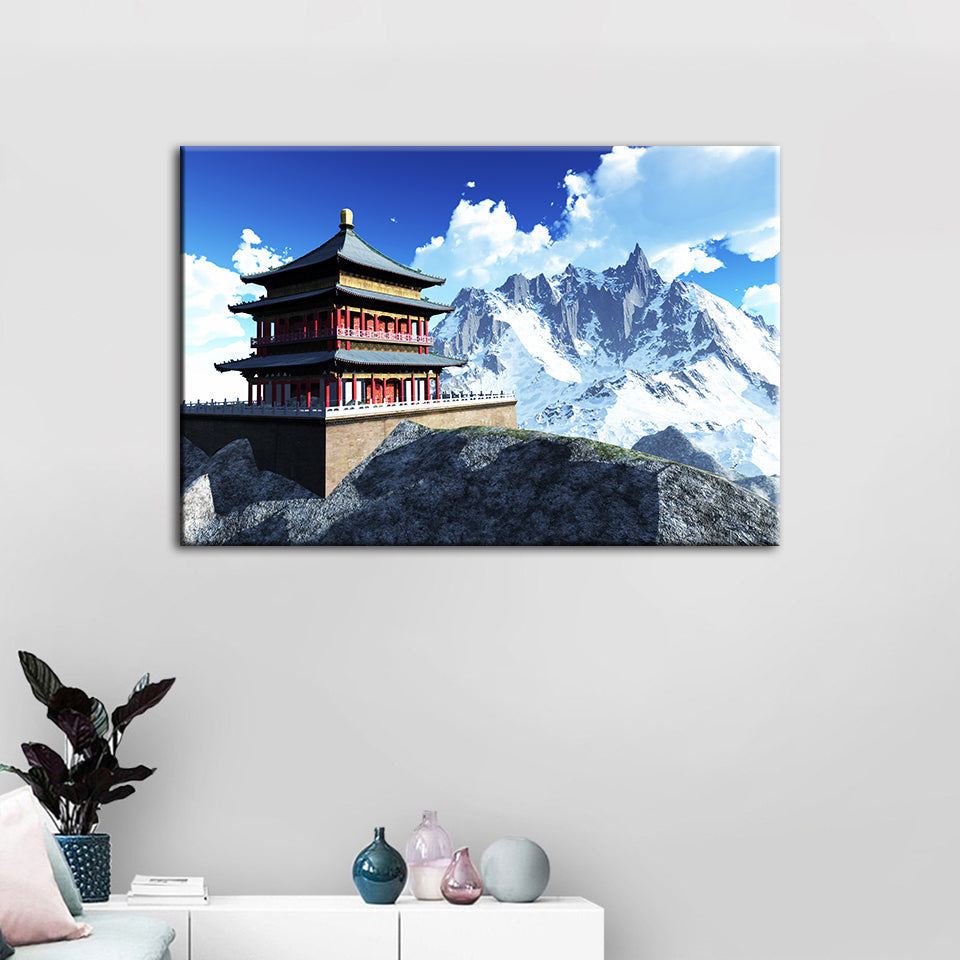 Temple In The Mountains - Canvas Wall Art Painting