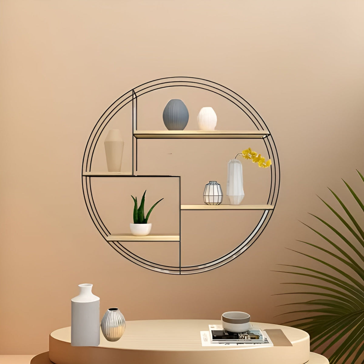 Round Wall Shelf with 4 Levels – Retro Design made of Wood & Metal