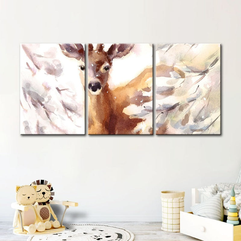 Young Elegant Deer-Canvas Wall Art Painting 3 Pieces