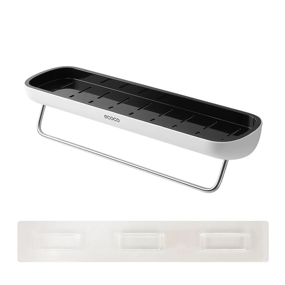 Wall-mounted shower shelf without drilling – With towel holder & drainage holes