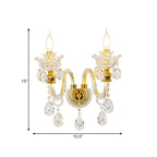 1/2-Bulb Clear Glass Coated Wall Light Vintage Gold Candle Style Lounge Wall Light with Curved Arm