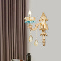 Antiqued Candle Holder Wall Mount Lamp 1/2-Light K9 Crystal Wall Sconce with Ceramic Plastic in Gold