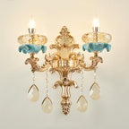Antiqued Candle Holder Wall Mount Lamp 1/2-Light K9 Crystal Wall Sconce with Ceramic Plastic in Gold