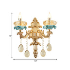 Antiqued Candle Holder Wall Mount Lamp 1/2-Light K9 Crystal Wall Sconce with Ceramic Plastic in Gold