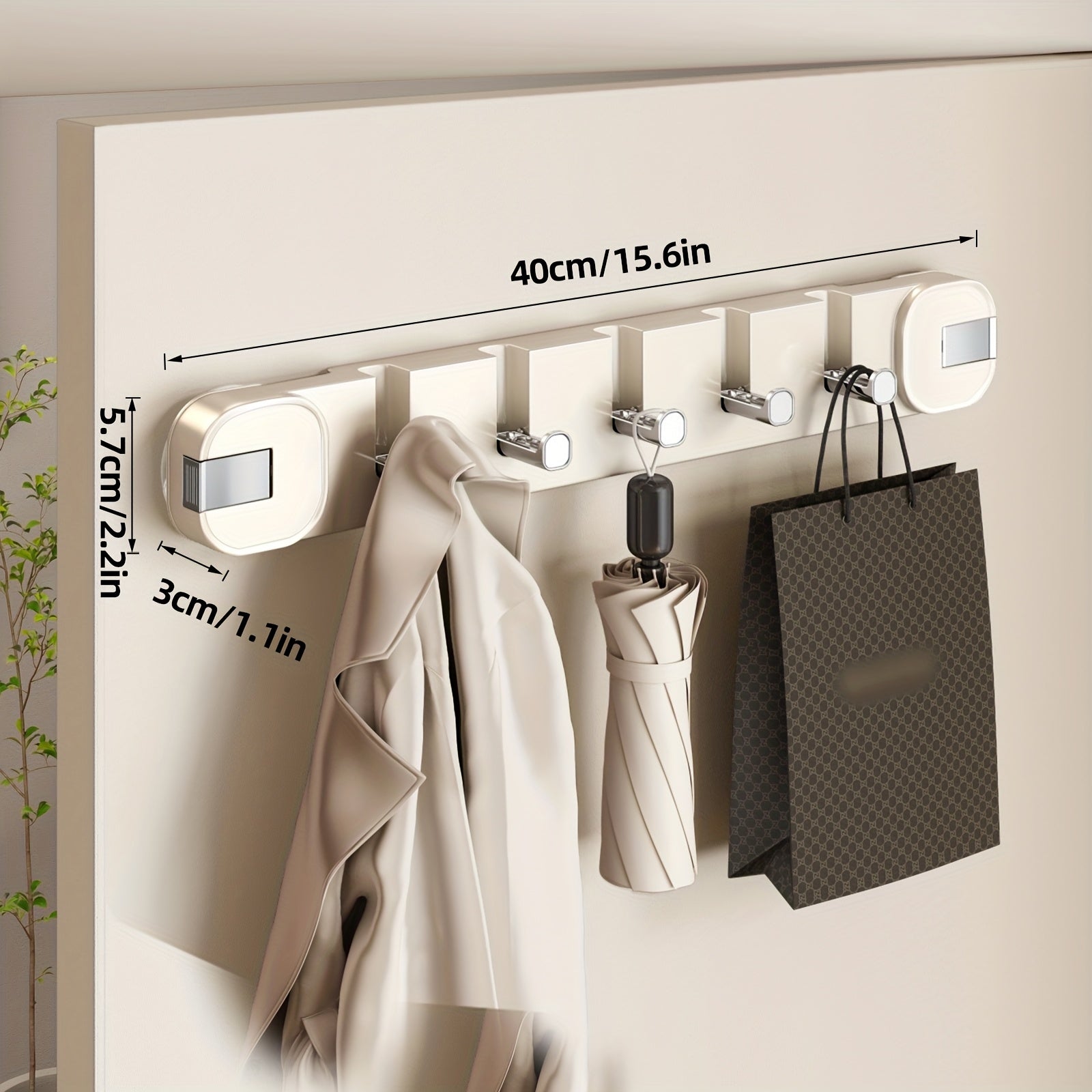 Wall Hook Panel Without Drilling – OrganizePlus Hidden 5-Hook Rack
