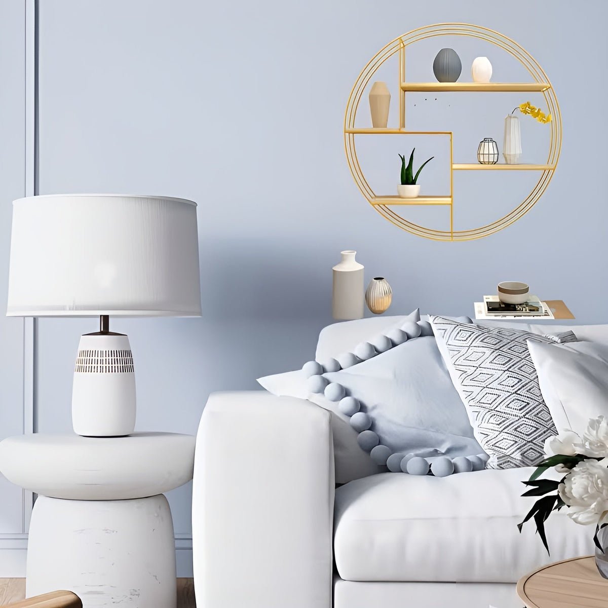 Round Wall Shelf with 4 Levels – Retro Design made of Wood & Metal