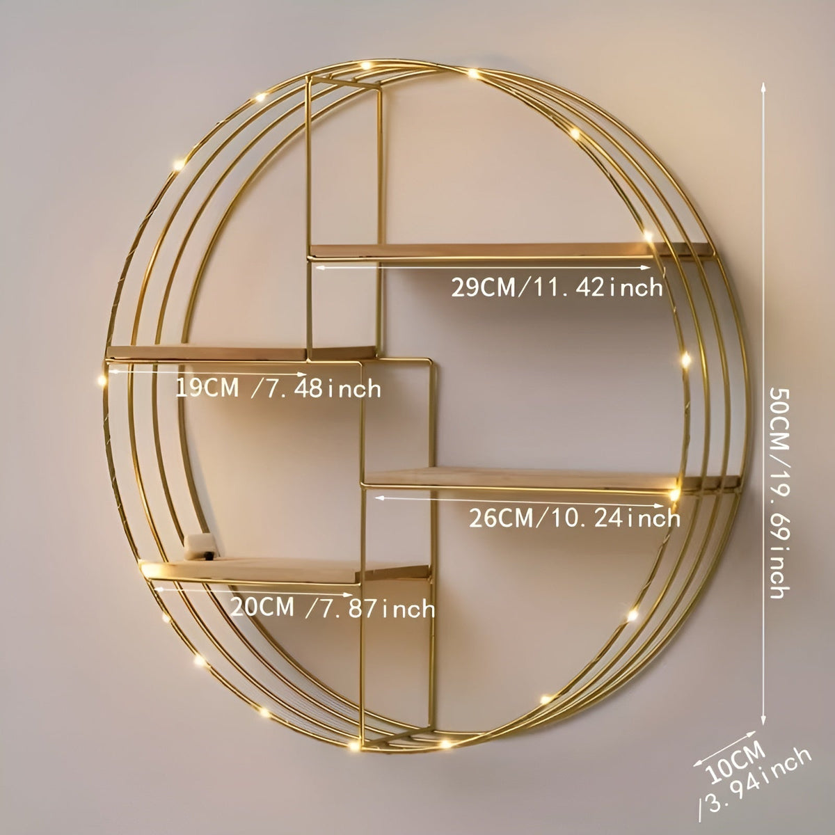 Round Wall Shelf with 4 Levels – Retro Design made of Wood & Metal