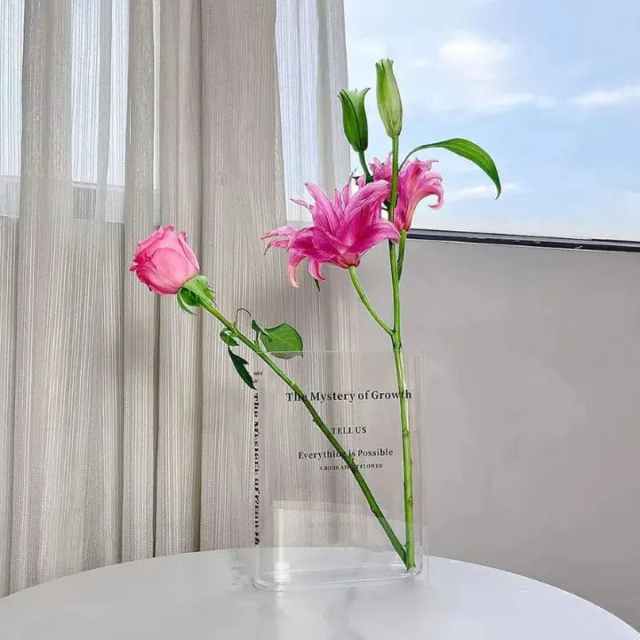 Acrylic Book Vase – Modern Design with Invisible Book Look