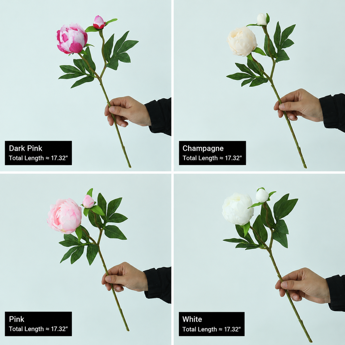Realistic silk peony stem with buds and flexible long stem