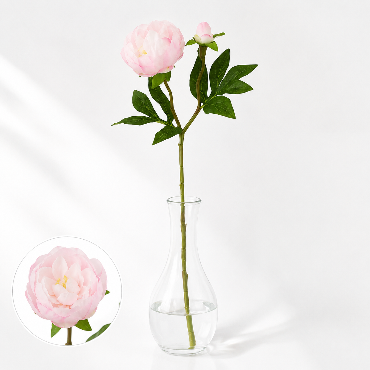 Realistic silk peony stem with buds and flexible long stem