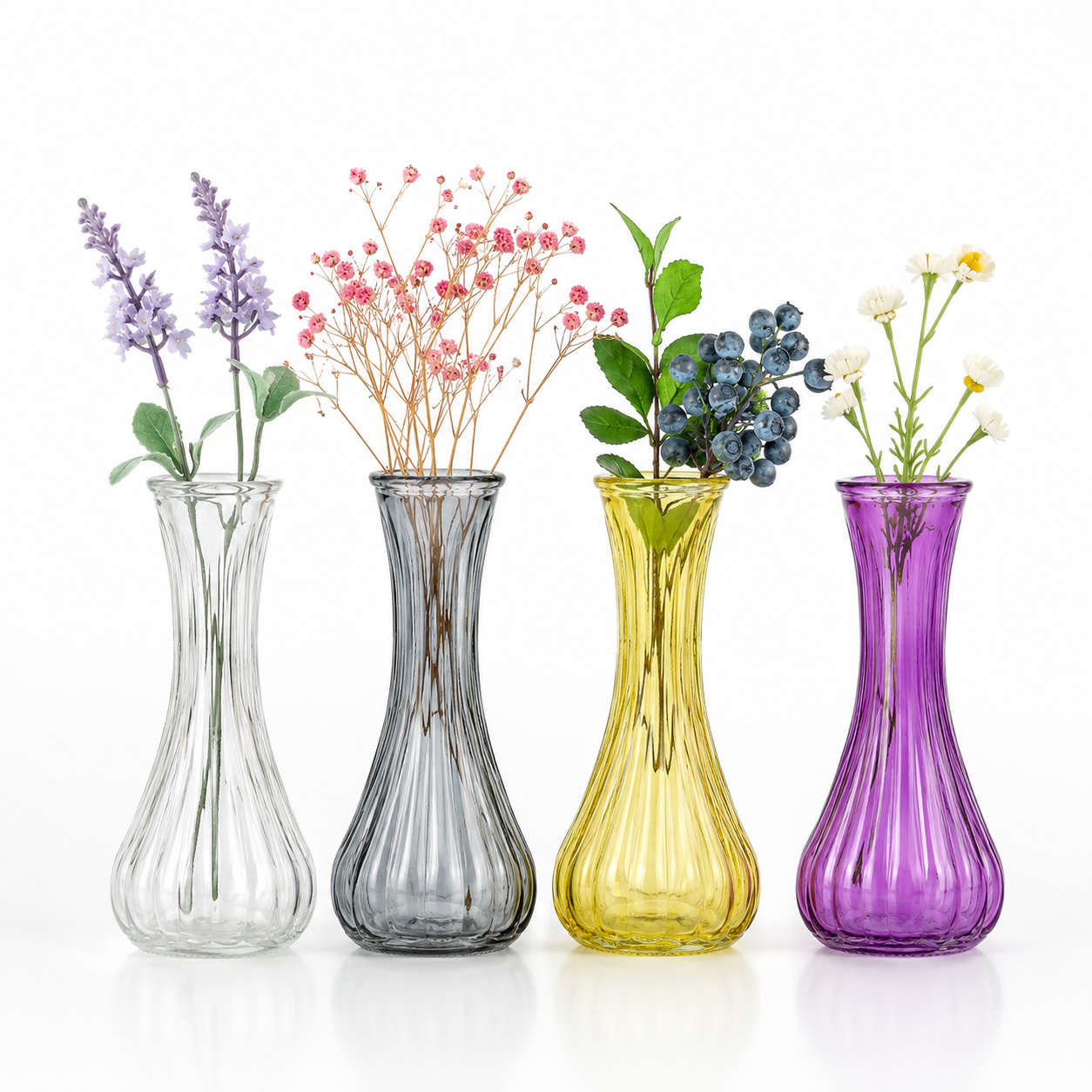 Handblown glass bud vase with fluted neck and weighted base