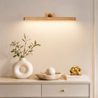 Minimalist Floating Wall Lamp with Brass Ball Accent in Solid Beech Wood
