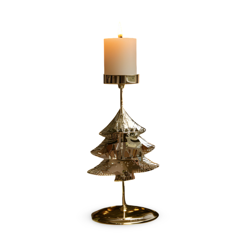 Vintage Golden Christmas Candle Holder – Atmospheric Decorative Table Decoration