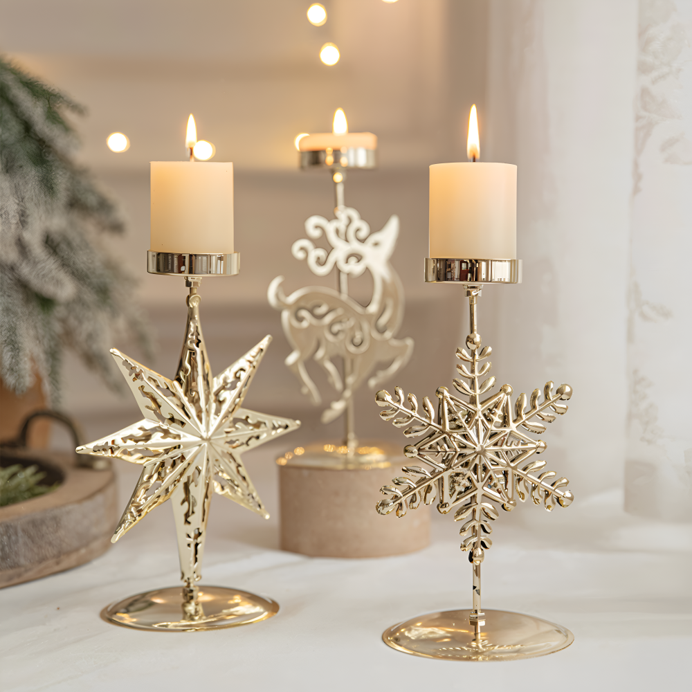 Vintage Golden Christmas Candle Holder – Atmospheric Decorative Table Decoration