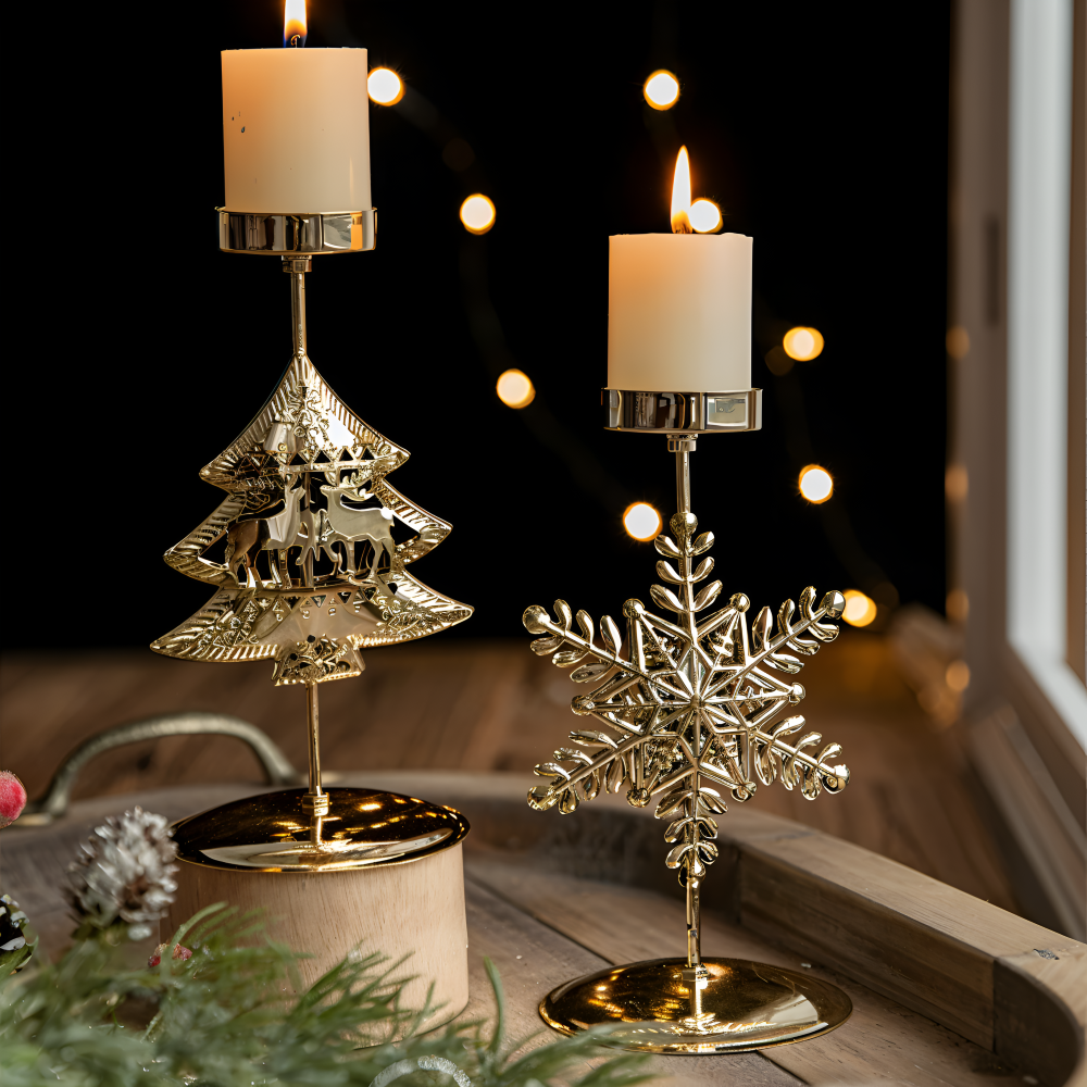 Vintage Golden Christmas Candle Holder – Atmospheric Decorative Table Decoration